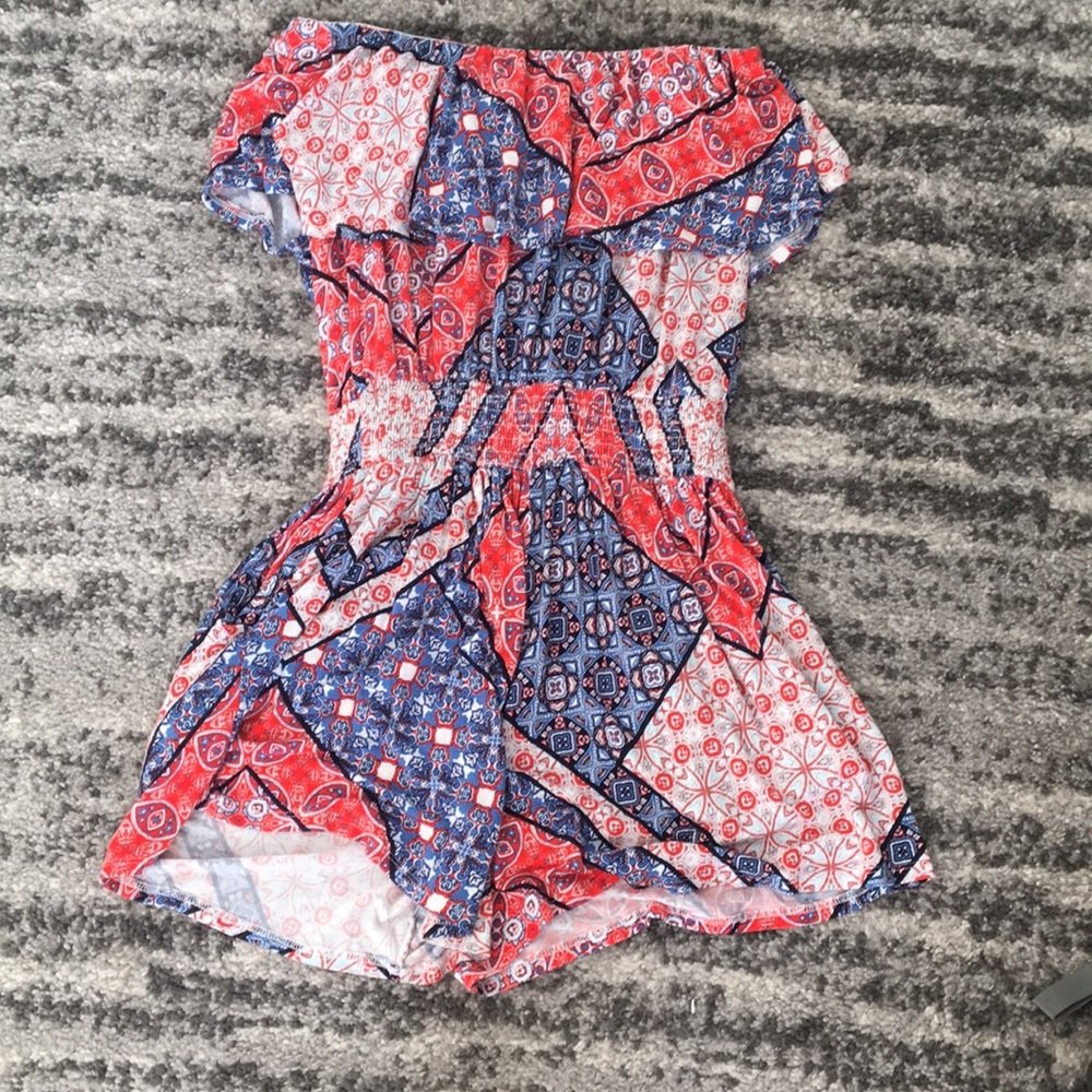 Red/blue off the shoulder romper